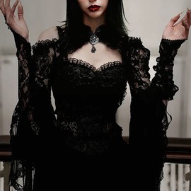 keland Women's Gothic Lolita Lace Shrug Jacket Top Long Sleeve Bolero Crop Top, Black (black-2)