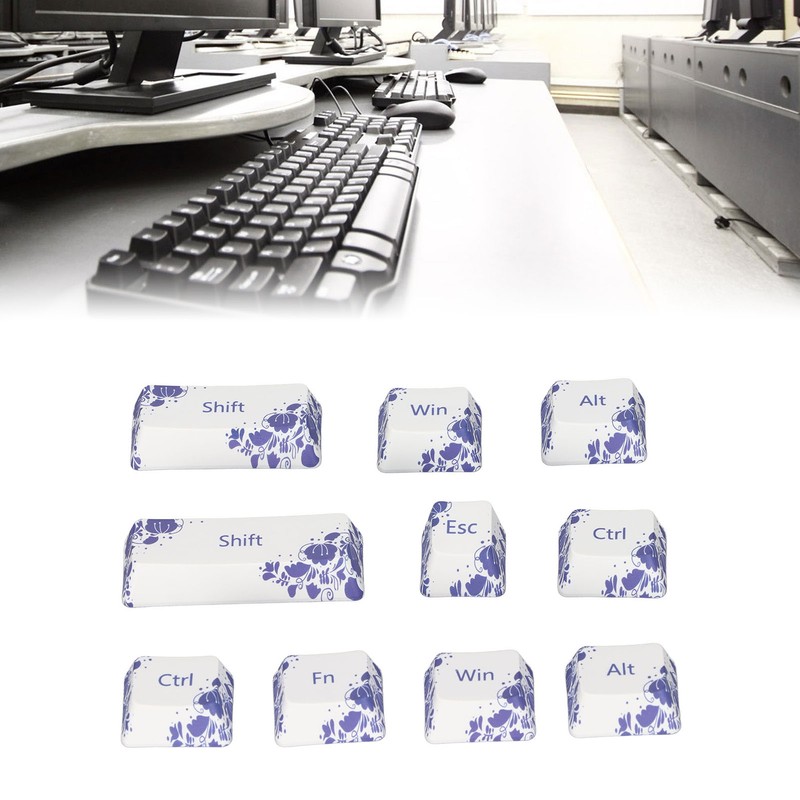10PCS Key Caps Dye Sublimation Processblue and White Porcelain Style