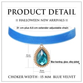 RareLove Blue Rhinestone Teardrop Velvet Blue Choker Necklace for Women Princess Costume Accessories