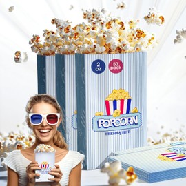 Upgrade Paper Popcorn Bags Flat Bottom 2 oz 50 pack - Vintage Style Popcorn Bags Individual Servings - Small Popcorn Bags for Party Home Movie Night Carnival - Disposable Popcorn Machine Supplies