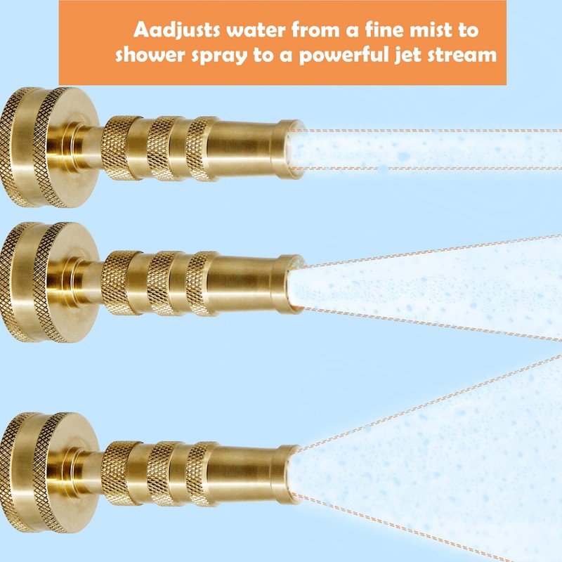 ATDAWN Brass Hose Nozzle, Heavy-Duty Brass Adjustable Twist Hose Nozzle,