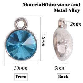 URROMA 12 Colors Rounded Crystal Birthstone 48 Pcs Charms Bulk Rhinestone Beads Pendants,Mixed DIY Accessories for Making Necklace Earring Bracelet