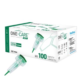 ONE-CARE OPTI Safety Lancets Top Button Activated 21G x 1.8mm, NormalFlow, 100/bx