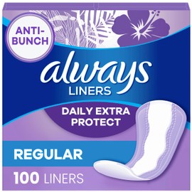 Always Anti-Bunch Xtra Protection, Panty Liners For Women, Light Absorbency, Regular Length, Leakguard + Rapiddry, Unsented, 100 Count (Packaging May Vary)