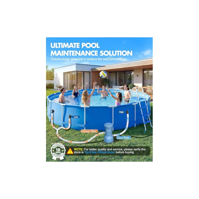 KimFilter Pro Series 1000 GPH Above Ground Pool Filter Pump