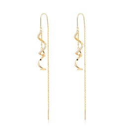 Watforsh Gold Dangle Threader Earrings for Women with Twist Spiral Drop Earrings Pull Through Long Chain for Daily