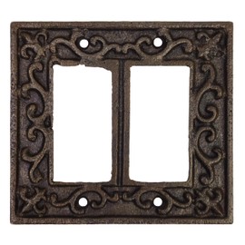 Lulu Decor, Fleur De Lis Cast Iron Rocker Light Switch Plate Cover in Decorative Antique Brown Finish (Dual Switch)