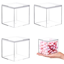 Kamehame Acrylic Box with Lid, Pack of 3, 8.5 x 8.5 x 8.5 cm, Small Transparent Square Acrylic Box, Display Case, Transparent Storage Box for Jewellery, Display Case, Storage and Candy Packaging