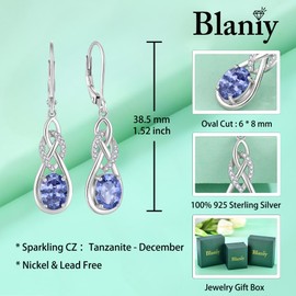Blaniy Oval Cut Tanzanite Drop Dangle Earrings 925 Sterling Silver Infinity Leverback Earrings December Birthstone Jewelry Gifts for Women