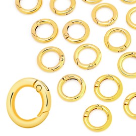 16 Pack Small Spring O Ring, Metal Key Ring Hook Small Round Carabiner Clip for Dog Tags Clip Paracord Keyring Lanyard Keychain Purse Charm Clasps (13mm Gold)
