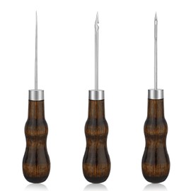 ZXIIXZ 3 Pcs Sewing Awl, Leather Scratch Hollow Hook Awl Tool Kit, Awl Tool Sewing Supplies with Gourd Shape Wooden Handle for DIY Leather Sewing Stitching Bookbinding Punching Repairing Craft