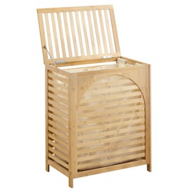 Laundry Hamper with Lid, Bamboo Clothes Laundry Basket with Handles, Removable 2-Section Liner bag, Hampers for Bedroom Aesthetic, Large Storage for Bath Towel, Sheets or Toys, Home (Natural)