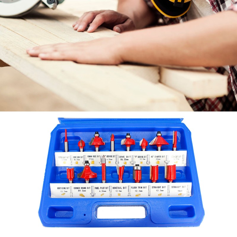 15Pcs Router Bit Set 1/4in Shank Carbide Trimmer Engraving Machine