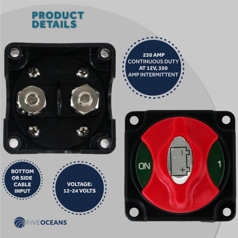 Five Oceans Battery Disconnect Switch, Marine Battery Switch On-Off with