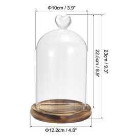 PATIKIL 8.9"x3.9" Glass Dome Cloche, Clear Glass Bell Jar Display Case Tabletop Centerpiece with Wooden Base for LED Light Christmas Home Decor