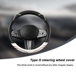 AICEL Car Steering Wheel Cover, Carbon Fiber PU Leather Cute Auto Steering Wheel Protector, Anti-Slip Breathable Vehicle Interior Protection Accessories, Universal for SUV Sedan Truck(White)