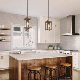 LALUZ Farmhouse Pendant Lighting for Kitchen Island, Rustic Cage Pendant Light Fixture for Bedroom, Kitchen Sink, Entryway, Dining Room, Foyer