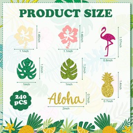 240 Pcs Hawaiian Tropical Confetti Flamingo Pineapple Palm Luau Flower Summer Gold Pink Green Leaf Confetti Party Decorations for Birthday Baby Shower Pool Beach Jungle Wedding