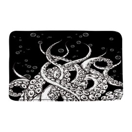 TFGGNDF Octopus Tentacles Bath mat Black and White Retro Marine Animal Underwater Creature Sketch Fashion Art Black Background Soft and Absorbent Bathroom Decoration Kitchen Bathroom Floor Mats
