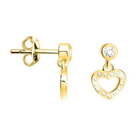 SOFIA MILANI - Women's Earrings 925 Silver with Zirconia Stones - Heart Stud Earrings, Yellow Gold, Cubic Zirconia