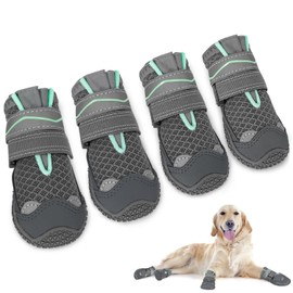 SlowTon Dog Shoes Paw Protection, Pack of 4 Breathable Dog Shoes, Outdoor with Non-Slip Sole, Adjustable Reflective Velcro Dog Boots for Small, Medium and Large Dogs