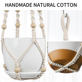 IDEEEPAN 3 Pack Macrame Plant Hanger - 43"/35"/29" Different Sizes, Hanging Planter Basket Flower Pot Holder for Indoor Outdoor, with Wood Beads, Boho Home Decor, Ivory (POTS NOT Included)