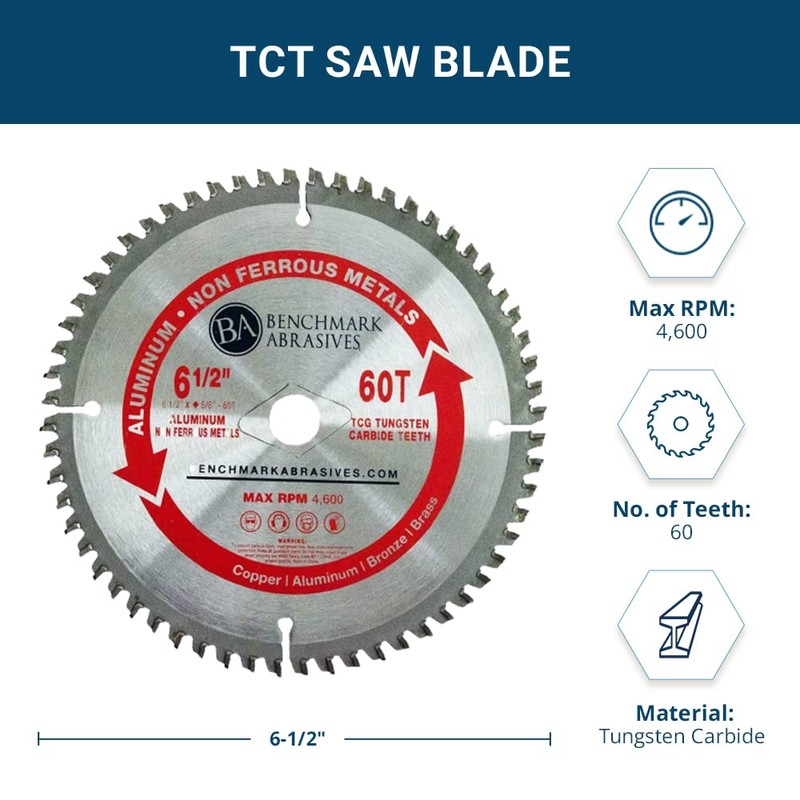 Benchmark Abrasives TCT 6 1/2 Inch Circular Saw Blade, Tungsten
