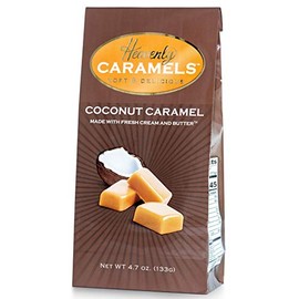 J Morgan Confections Heavenly Caramel | Coconut Flavor | 4.7 oz Bag, 4-Pack | Gourmet Soft and Chewy Butter Caramel Candies | Hand-Crafted Golden Treats