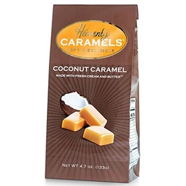 J Morgan Confections Heavenly Caramel | Coconut Flavor | 4.7 oz Bag, 4-Pack | Gourmet Soft and Chewy Butter Caramel Candies | Hand-Crafted Golden Treats