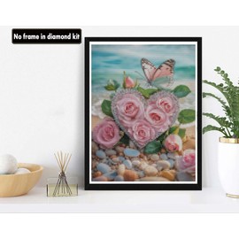 VAIIEYO 5D DIY Diamond Painting Rose, Diamond Painting Pictures Painting Kits Butterfly, Painting by Numbers Diamond Home Wall Decor Painting Cross Stitch Diamond Decoration 30 x 40 cm - 4