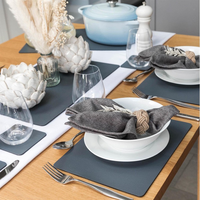 Sets of 4 Slate Grey Recycled Leather Placemats (28cm x