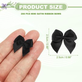 PATIKIL 1 Inch Mini Satin Ribbon Bows, 200 Pcs Bowknot Flowers DIY Craft Ribbon Bow Appliques for Gifts Sewing Scrapbooking Decor Wedding Graduation, Black
