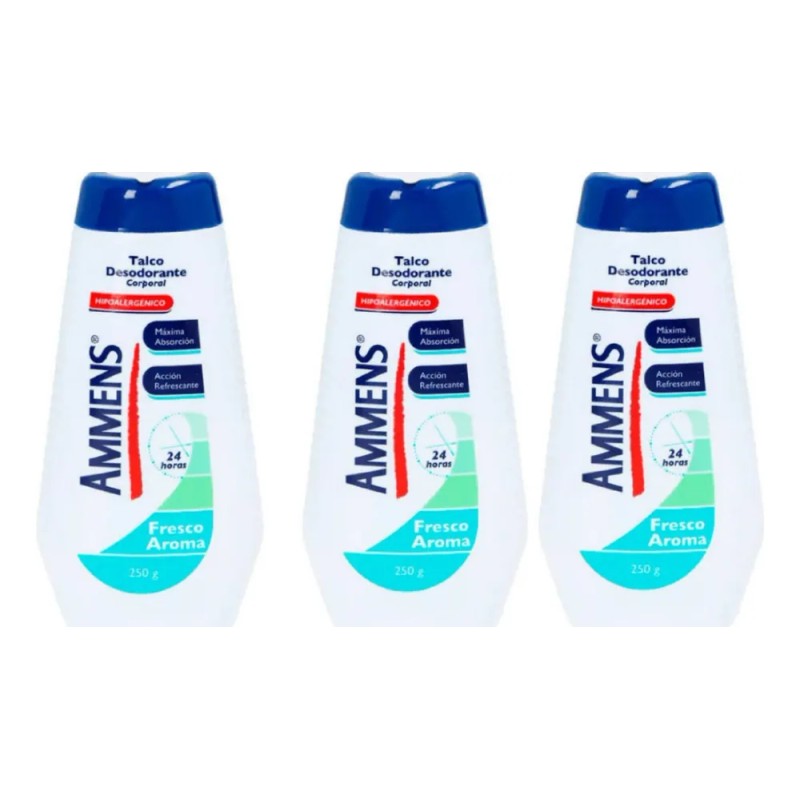 3 Talcos Corporal Ammens Desodorante Fresco Aroma 250g.
