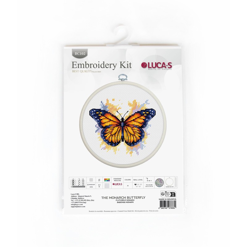 Luca-S Cross Stitch Kit with Hoop Included The Monarch Butterfly,
