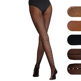 Silky Dance Professional Back Seam Fishnet Dance Tights Latin Dance Tights with Diamante - Small - Black