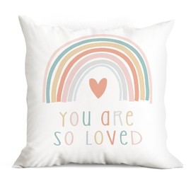 You are So Loved Boho Rainbow Throw Pillow Cover,18"X18" Decorative Pillowcase Cushion Cover for Sofa Couch Bed,Bohemian Home Girls Room Kids Room Nursery Decor, Gift for Boho Lovers Girls Kids