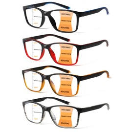 VisiWell 4 Pack Progressive Multifocus Reading Glasses Blue Light Blocking Readers for Men Women with Spring Hinge (4 Mix Color, 2.00, x)