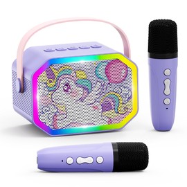 KaeKid Mini Karaoke Machine for Girl Boy, Portable Bluetooth Speaker with 2 Wireless Microphones, Birthday Gifts Toys for Kids Ages 3 4 5 6 7 8 9 Years Old (Unicorn)