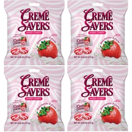 Cream Savers Strawberries & Cream, 6.25 Ounce Bag (Pack of 4), Individually Wrapped Hard Candy, Strawberry Candy, The Hampton Candy Company