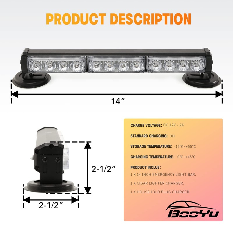 BooYu 14" Blue Battery Powered Police Firefighter Emergency Strobe Lights