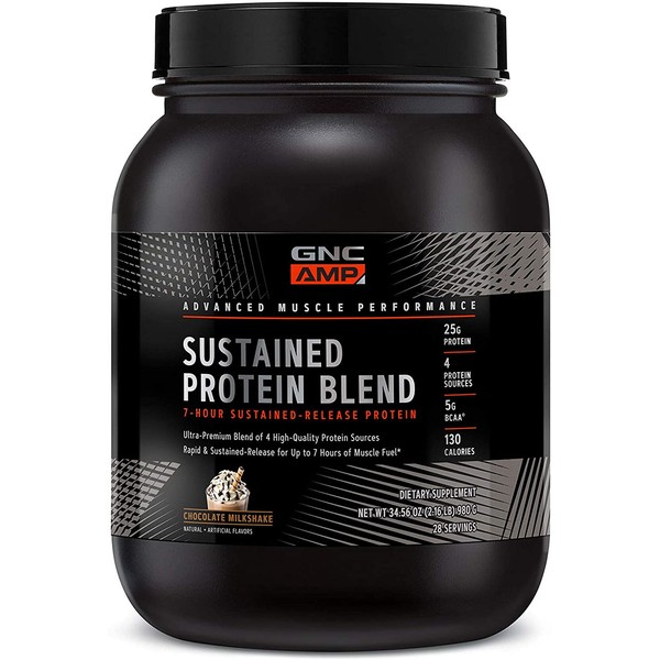 GNC AMP Sustained Protein Blend| Targeted Muscle Building and Exercise Formula | 4 High-Quality Protein Sources with Rapid & Sustained Release | Gluten Free |28 Servings | Chocolate Milkshake