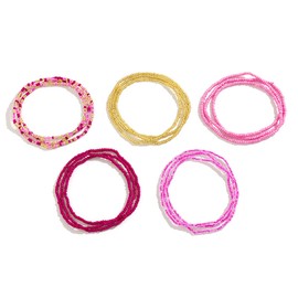 Beaded Waist Chain Boho Layered Beads Belly Body Waist Chain for Women Waist Accessories (Pink)