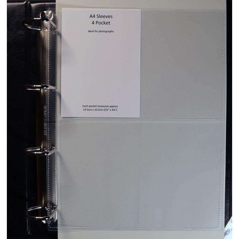 A4 Postcard Photograph Sleeves, 4 Pockets per Page - Acid