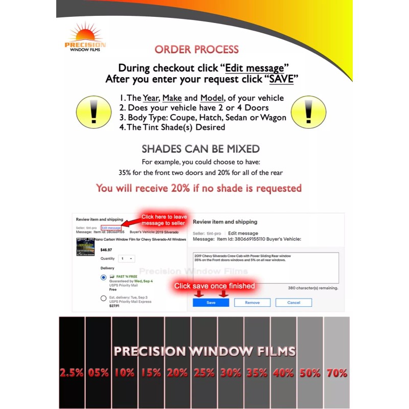 Precision Window Films Nano Carbon Window Film PreCut All Sides