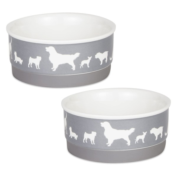 Bone Dry Ceramic Dog Food & Water Bowl Set, Removeable