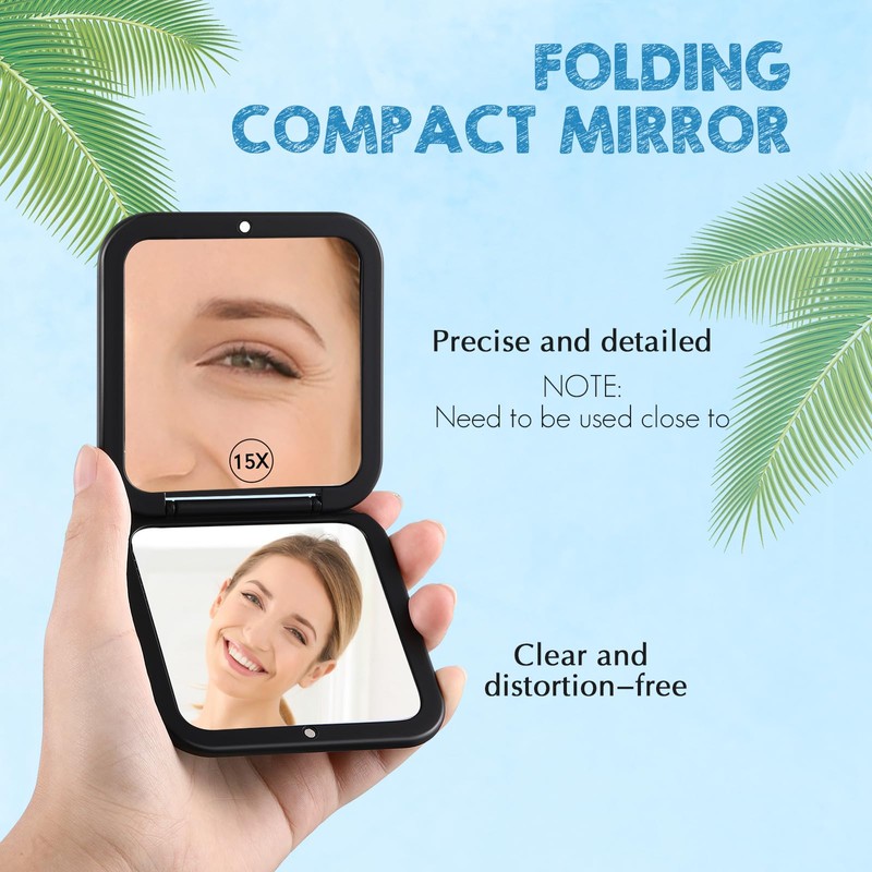 Geetery Travel Compact Magnifying Mirror with Tweezers, 1X/15X Magnification, 3.35''