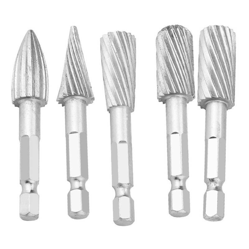 5pcs 1/4inch Hex Shank High Speed Steel Burrs Rotary Files