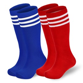 American Trends Youth Soccer Socks Boys Girls Baseball Softball Football Socks 8-12 8-10 10-12 Years Old 2 Pack Blue Red White
