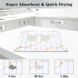 DOUBFIVSY Large Stone Dish Drying Mat for Kitchen Counter, 24"×16" Collapsible Kitchen Dish Drying Mat, Absorbent Diatomaceous Earth Bath Mat Quick Dry for Dishes Bottles Cups (Gold, 24" x 16")