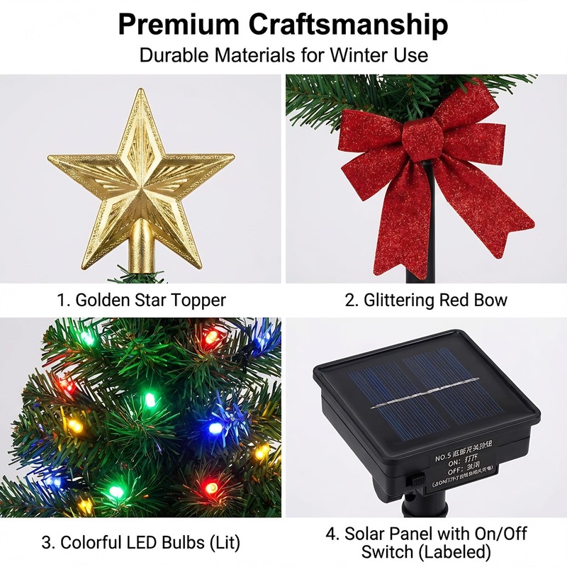 2 Pack 2.5 FT Solar Christmas Tree Outdoor Decoration, Waterproof